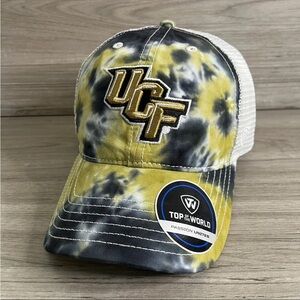 UCF Knights Tie Dye Central Florida NCAA Black Gold Mesh Trucker Hat Cap Adjust